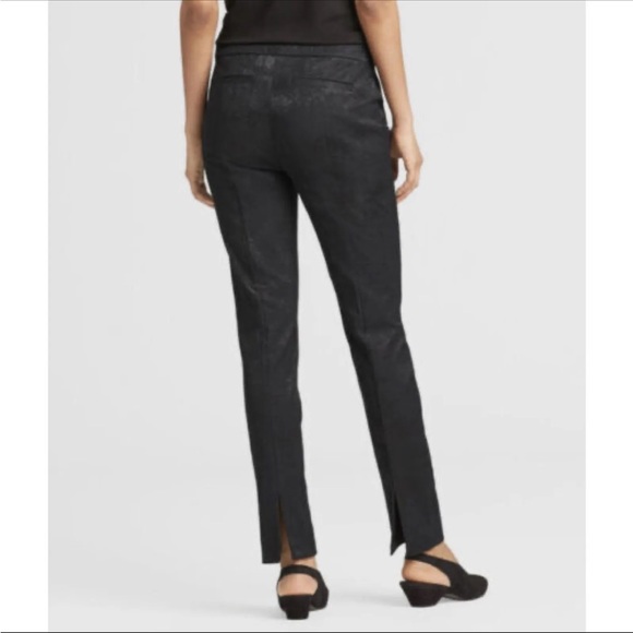 Eileen Fisher Fresco Organic Cotton Blend Textured Black Jacquard Pant Size 8 - Picture 2 of 8